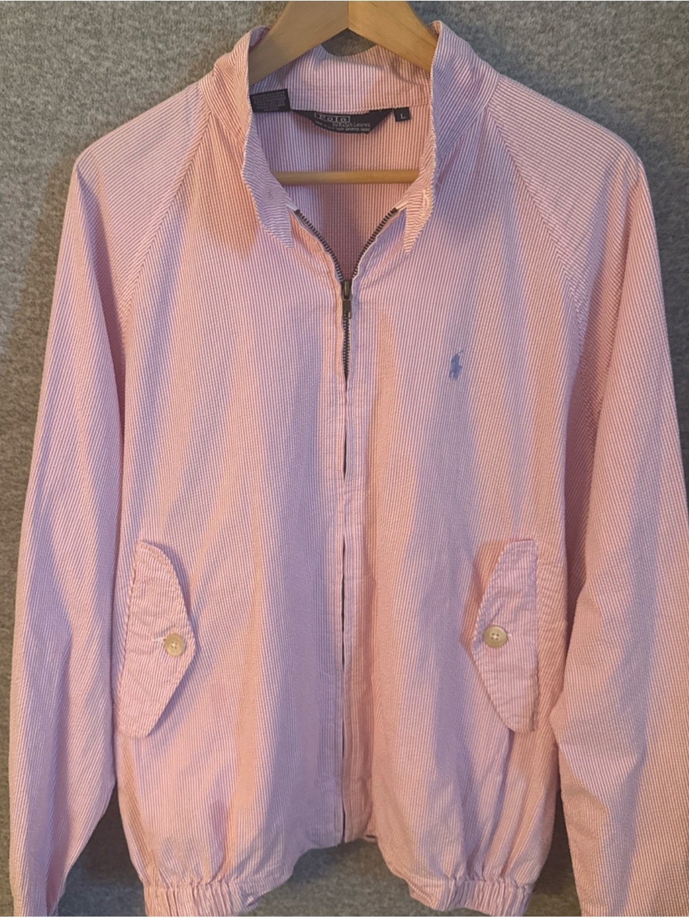 Ralph Lauren Pink Seersucker Full Zip Jacket Size Large Rare Collector’s Piece.